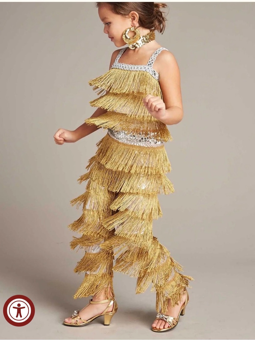 Chasing Fireflies Girls Gold Fringe Ballroom Dancer Halloween Costume 10